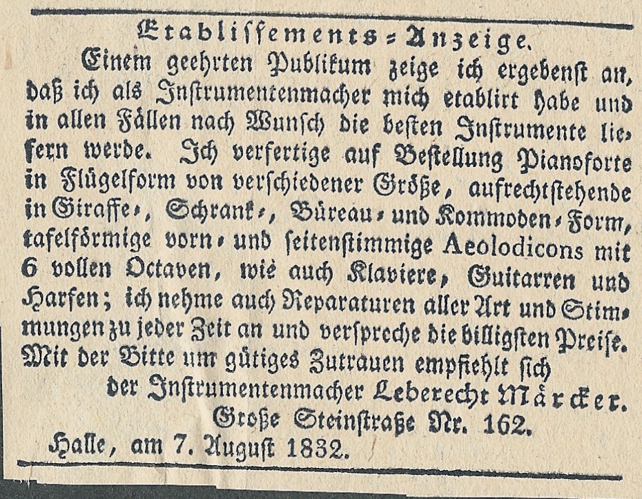 Gründungsanzeige 1832